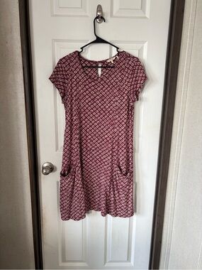 Fat Face Burgundy Printed Short-Sleeve Mini Dress